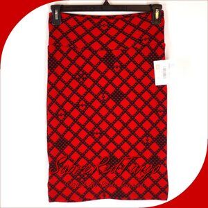 NWT LuLaRoe Cassie Pencil Skirt Red Black Women's XS 2-4